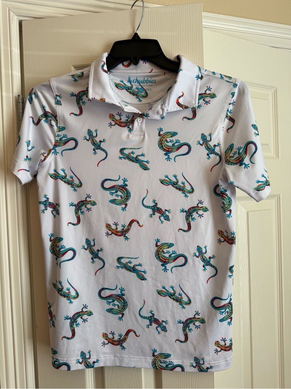 chubbies White Polo with Colorful Lizard Print